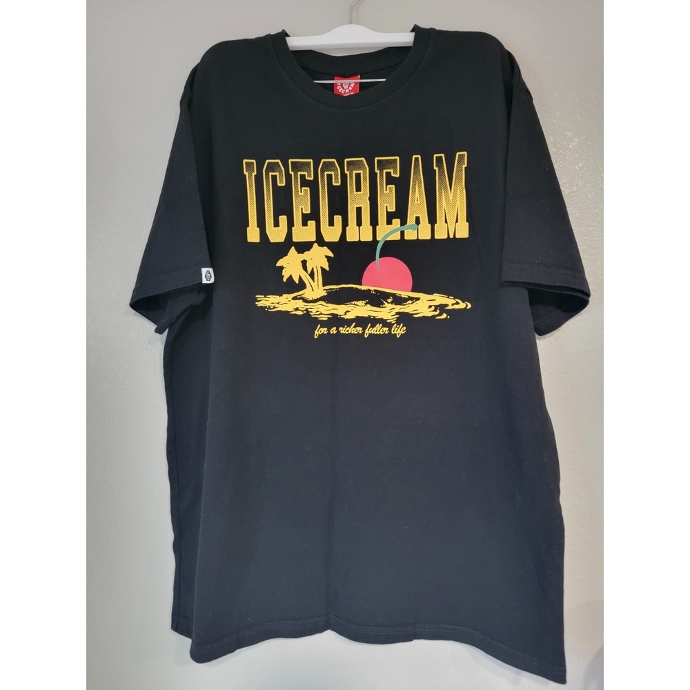 BBC ICECREAM Men's Graphic Tee Black Yellow Size L Vintage Streetwear